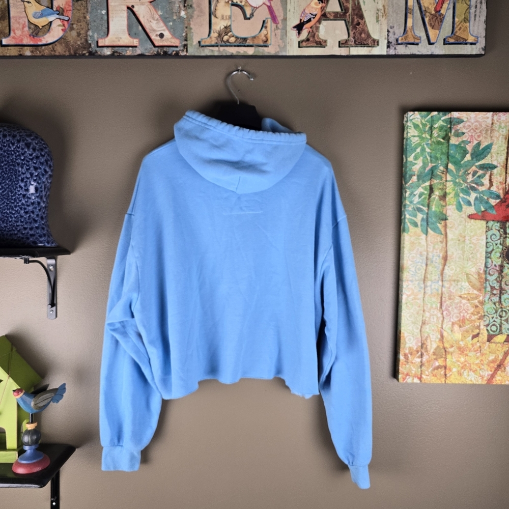 Aviator Nation Bolt Stripe Relaxed Cropped Hoodie Sweatshirt Sky Blue Large - Picture 4 of 14